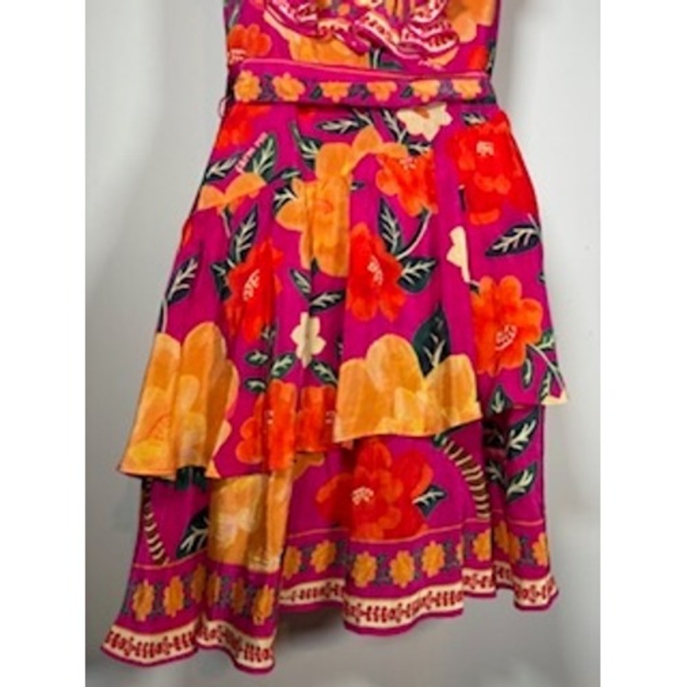 Farm Rio Mini Dress Pink Flowers Tapestry Ruffle Belted XS Tropical Boho NWT - Picture 10 of 10